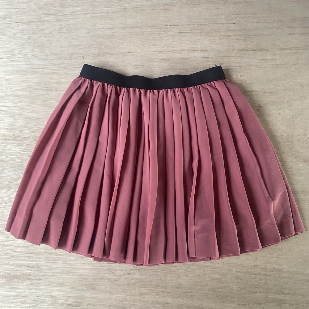 Pink Pleated Mini Skirt With Black Elastic Waist Size 6 Fully Lined